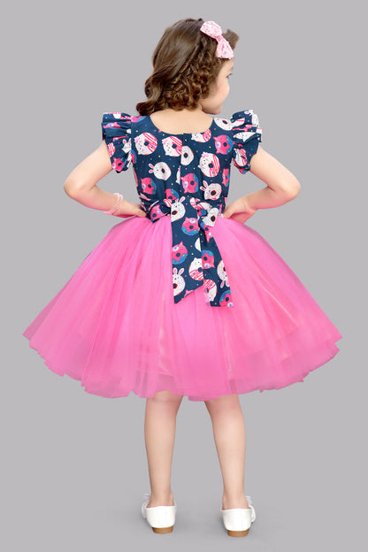 Pink Chick Donut Printed  Party Dress-Pink