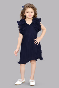 Navy Blue Flutter Sleeves Dress