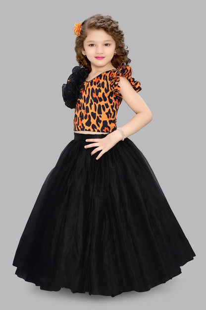 Leopard Printed  Top with Tulle Skirt-Orange