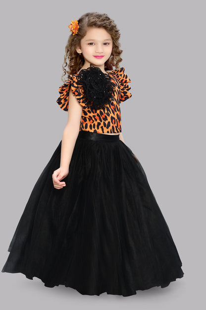 Leopard Printed  Top with Tulle Skirt-Orange