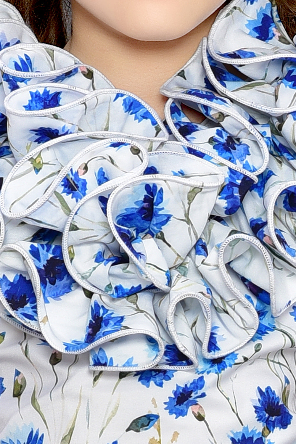 White & Blue  Floral Top with Tulle Skirt