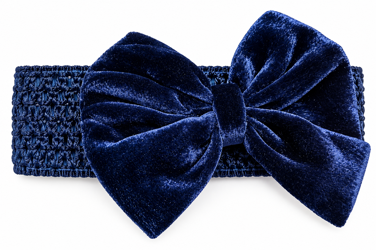 Navy Blue Velvet Bow Headband for Girls