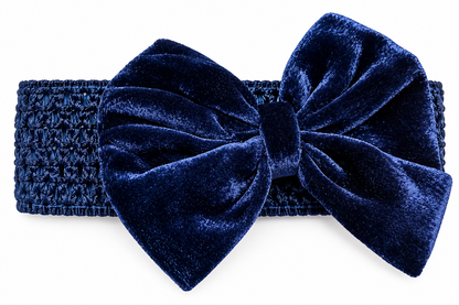Navy Blue Velvet Bow Headband for Girls
