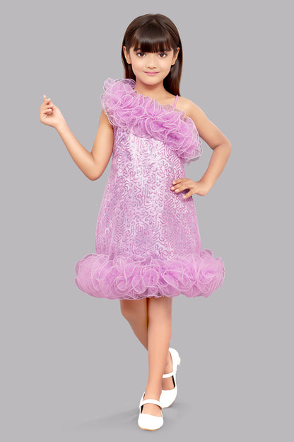 Sequined Aline Ruffled Dress - Lavender