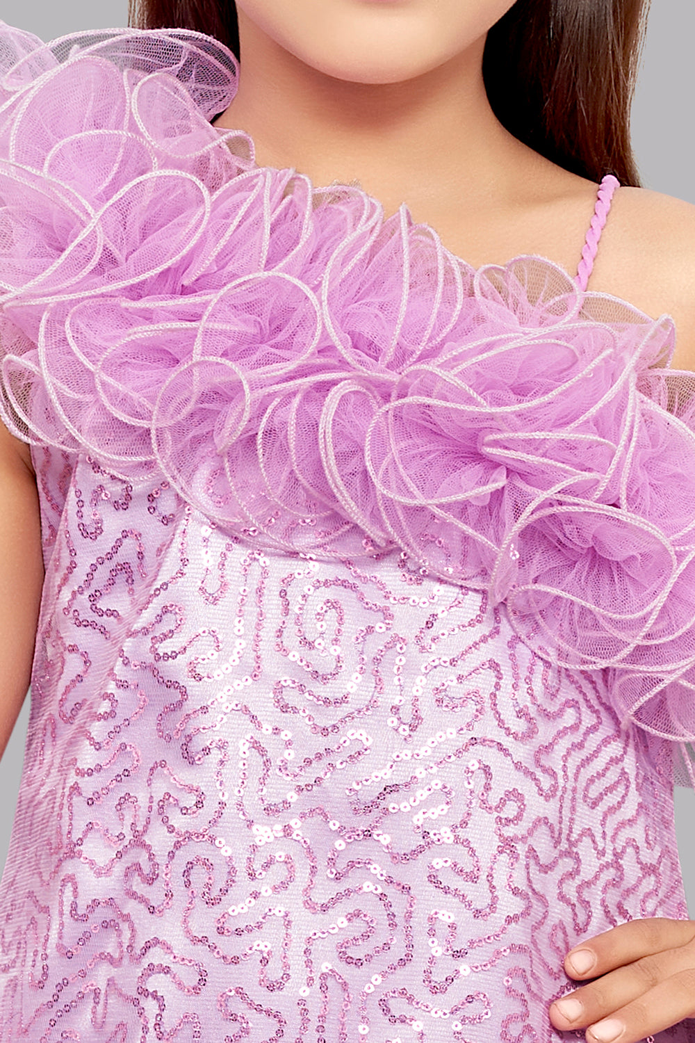 Sequined Aline Ruffled Dress - Lavender