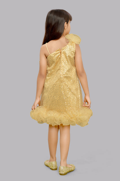 Sequined Aline Ruffled Dress -Gold
