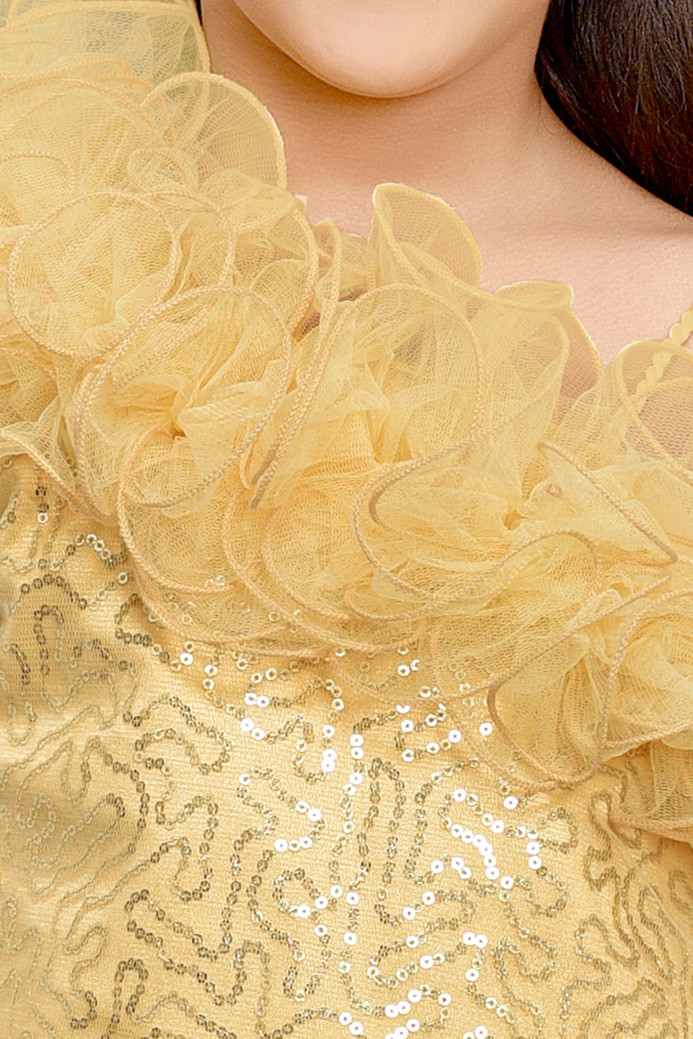 Sequined Aline Ruffled Dress -Gold