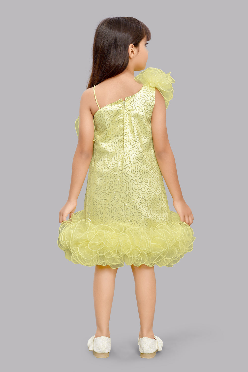 Sequined Aline Ruffled Dress -Yellow