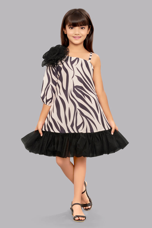 Zebra Aline Dress -Beige & Black