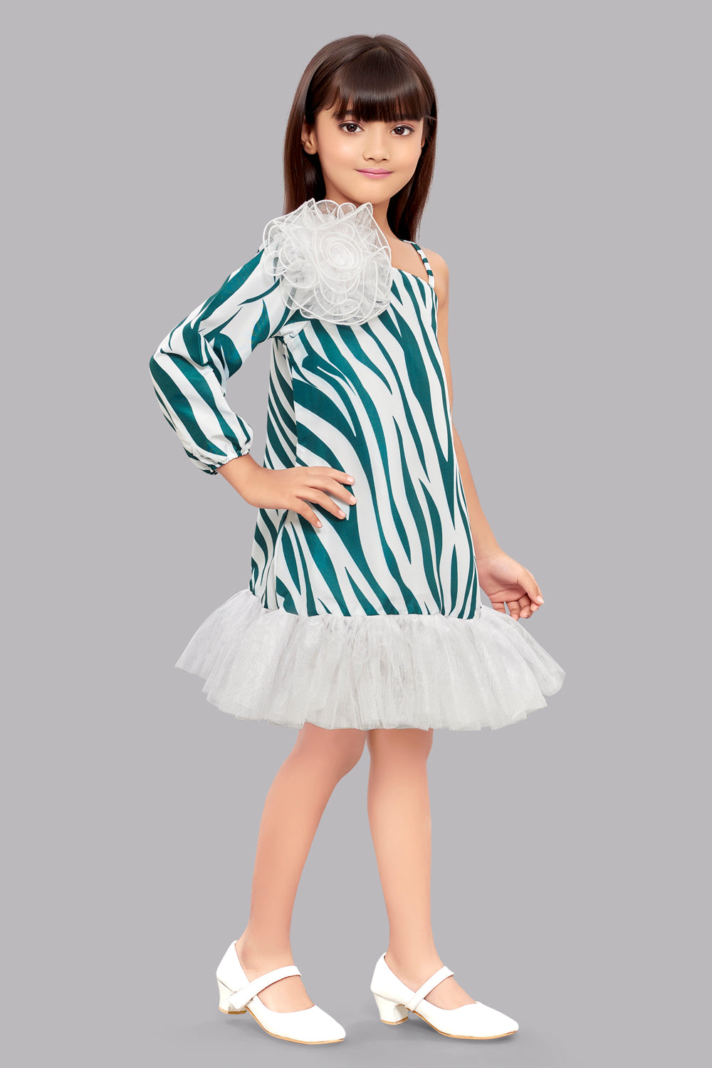 Zebra Aline Dress -Green & White