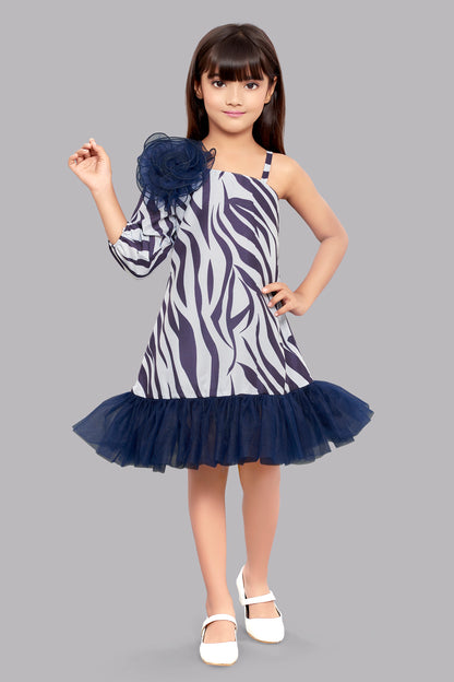 Zebra Aline Dress -Navy Blue