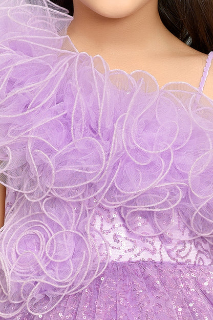 Sequined One shoulder Twirl Dress -Lavender