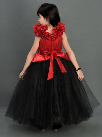 Red  and   Black  Halter Peplum Gown