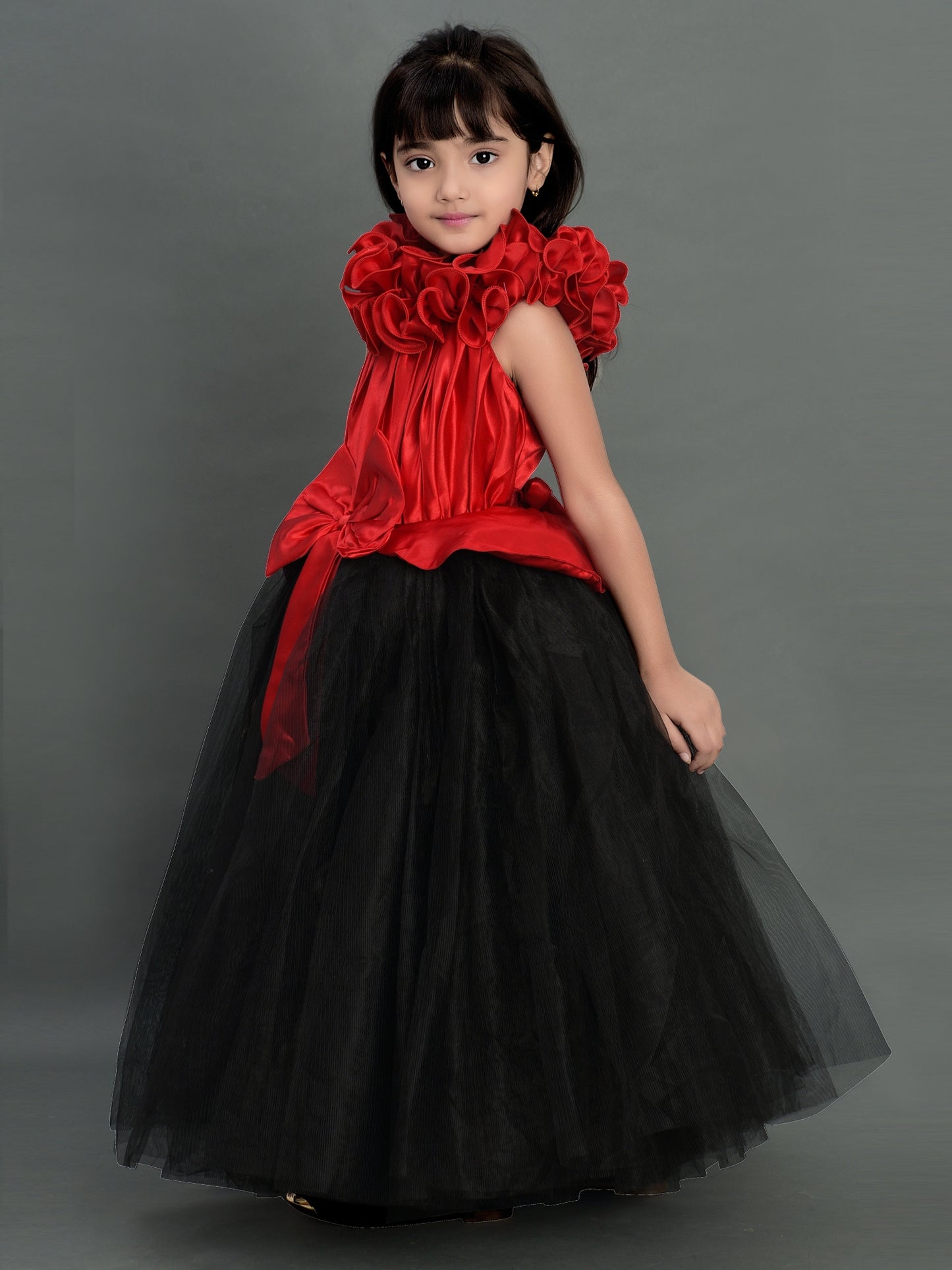 Red  and   Black  Halter Peplum Gown