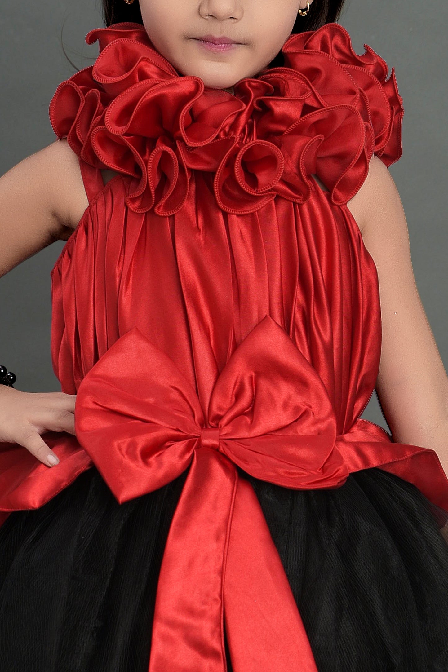 Red  and   Black  Halter Peplum Gown