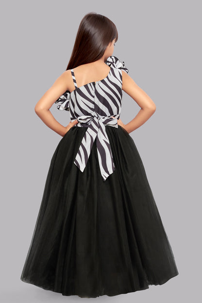 Zebra Ruffled Neck Gown -Black & White
