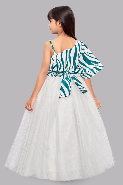 Zebra Ruffled Waist Gown -Green & White