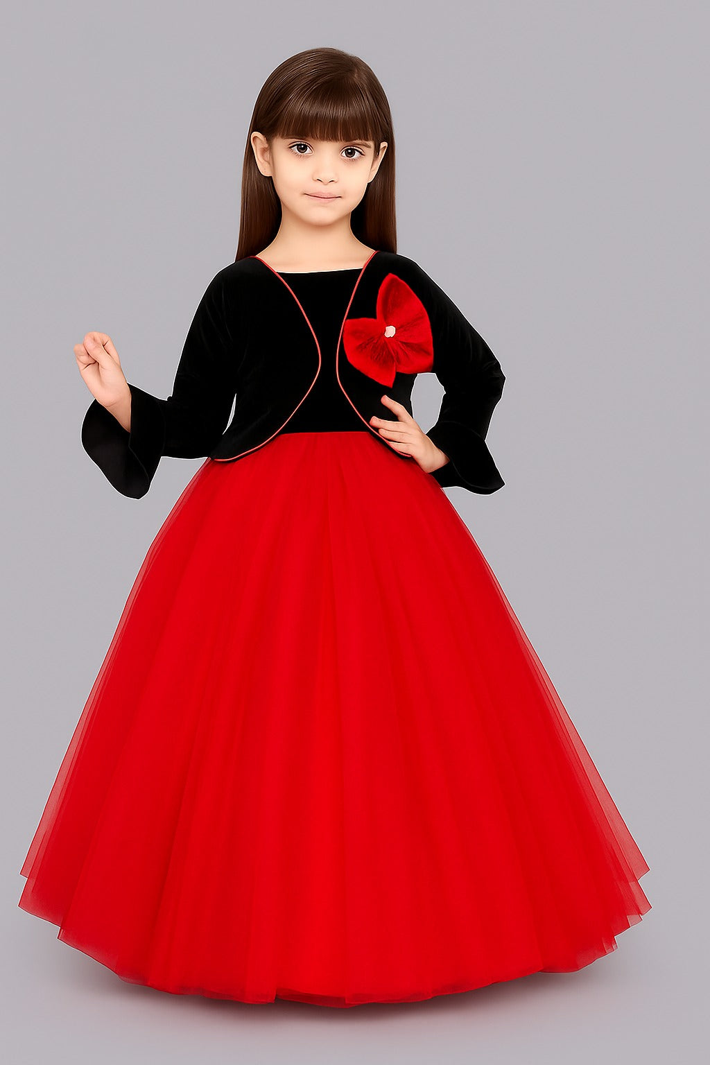 Pink Chick Black Velvet and Red Jacket Style Gown