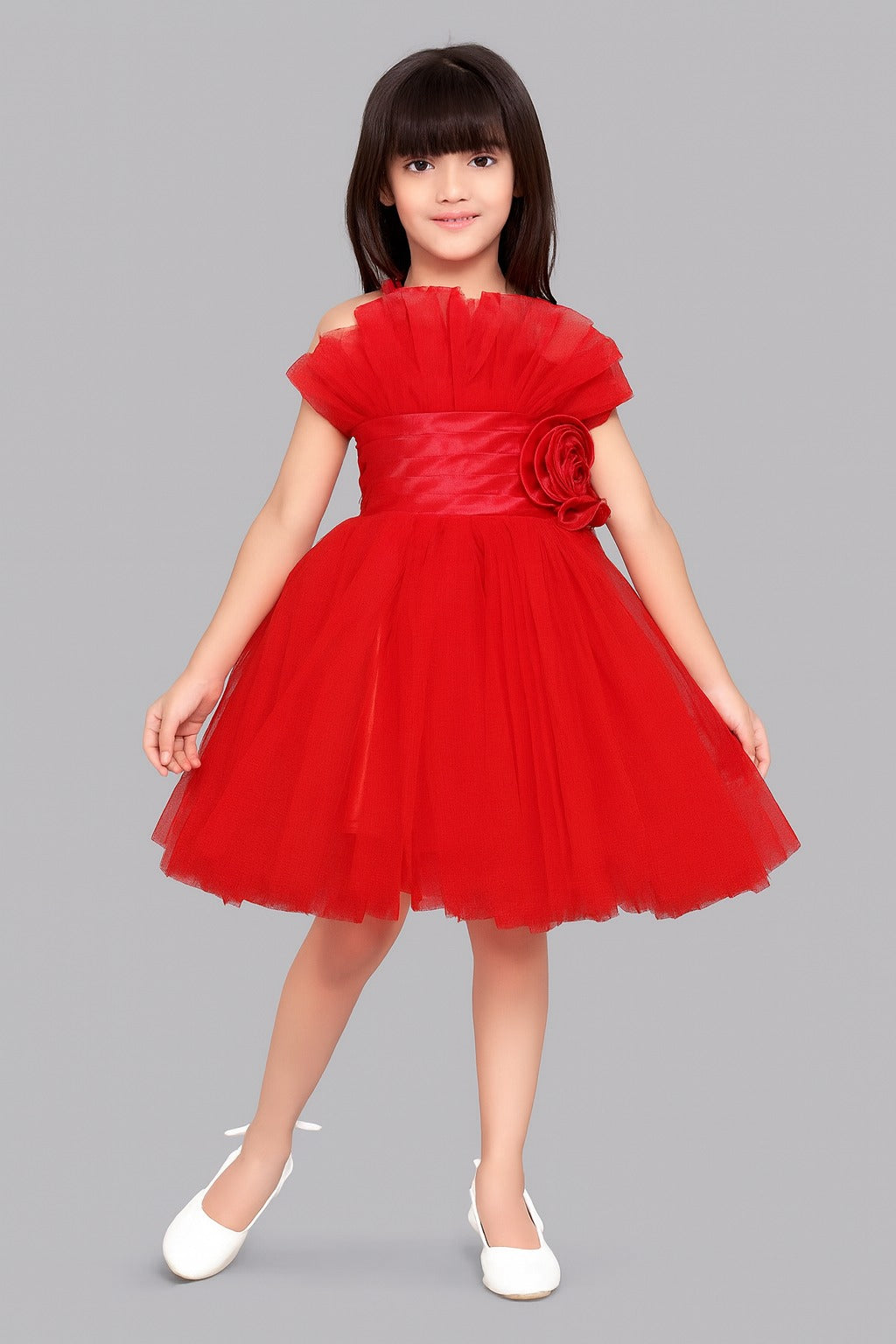 Ruffled Silhouette Party Dress-Red