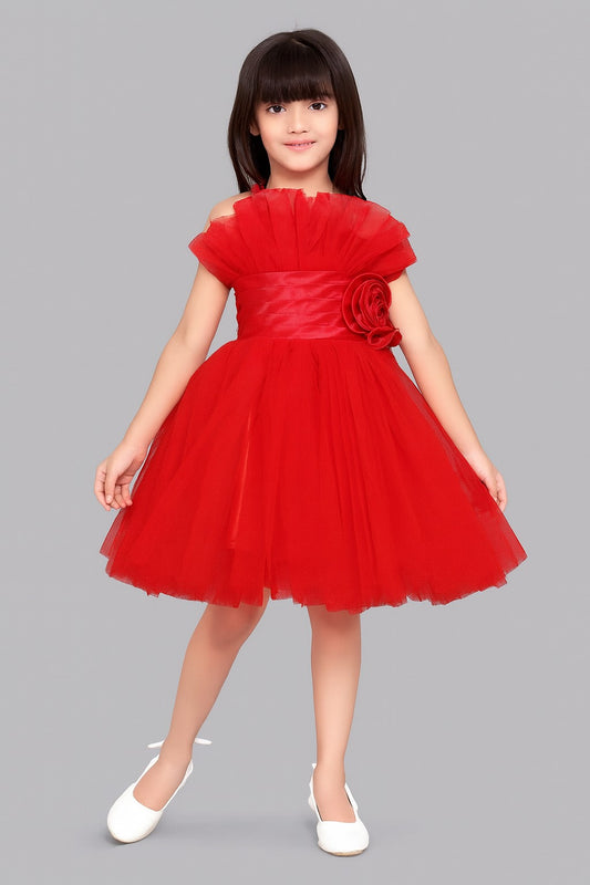 Ruffled Silhouette Party Dress-Red