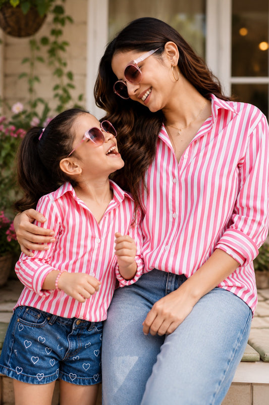 Striped Twinning Cotton Casual Shirt Combo-Pink