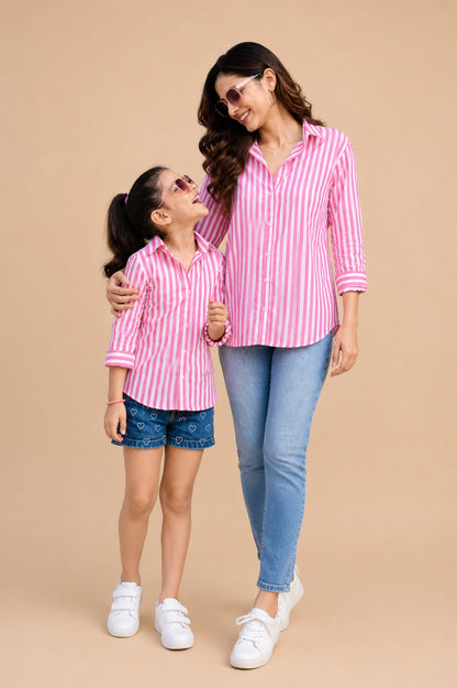 Striped Twinning Cotton Casual Shirt Combo-Pink