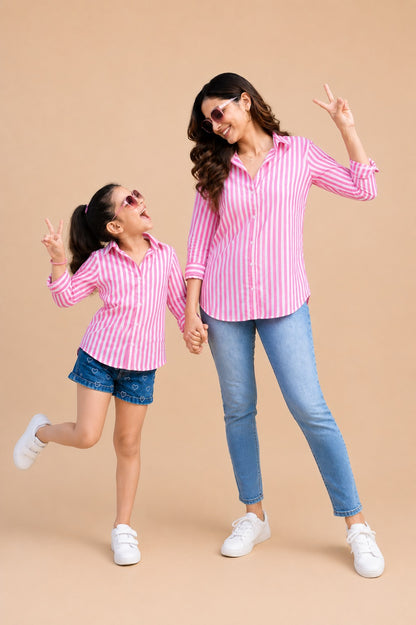 Striped Twinning Cotton Casual Shirt Combo-Pink