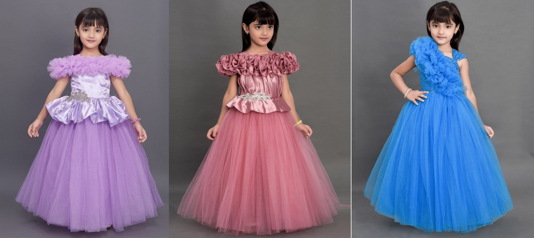 Hariyal Creation kids party/festive firozi designer long gown dress for  girls