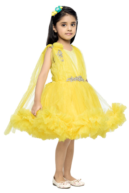 Sleeveless Yellow Ruffle Party  Frock