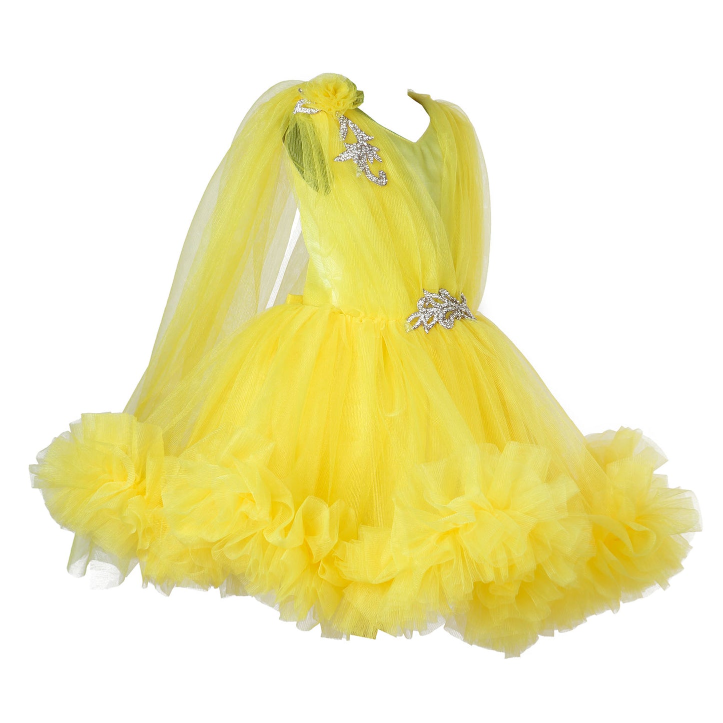 Sleeveless Yellow Ruffle Party  Frock