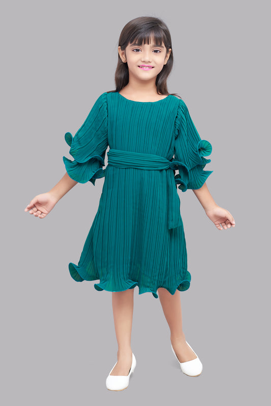 Pink Chick  Teal Accordion Pleated Dress