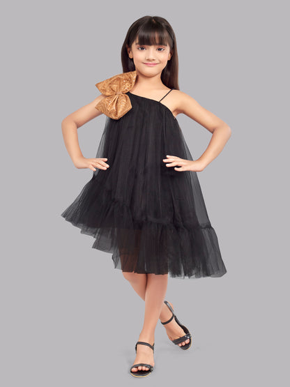 One Shoulder Asymmetrical  Dress -Black