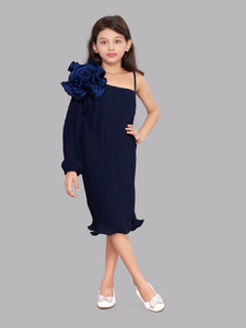 One Shoulder Navy Blue Aline Dress