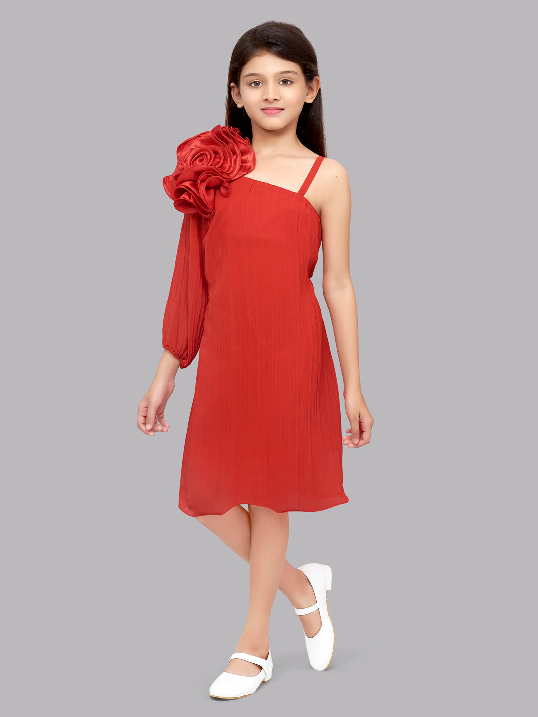 One Shoulder Red Aline Dress