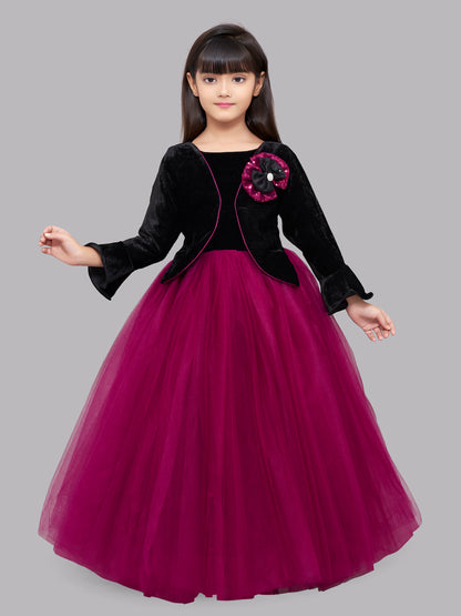 Pink Chick Black Velvet and Burgundy Jacket Style Gown