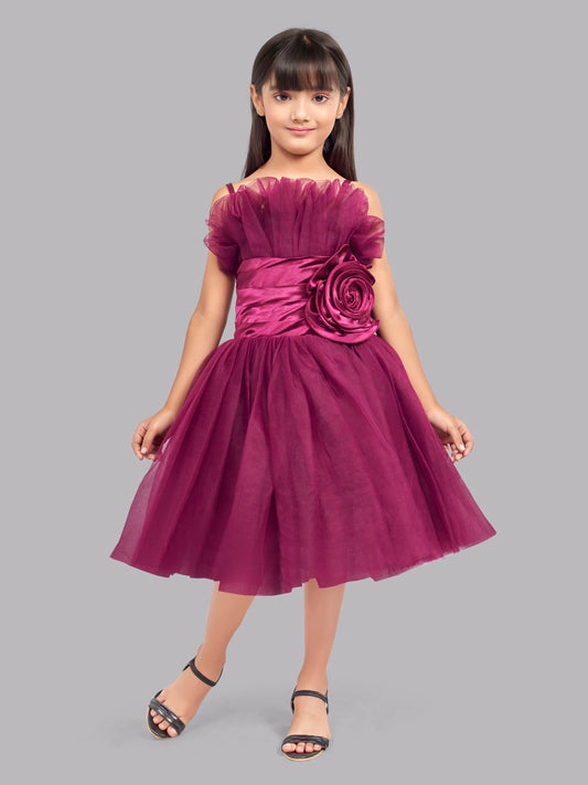 Ruffled Silhouette Party Dress -Burgundy