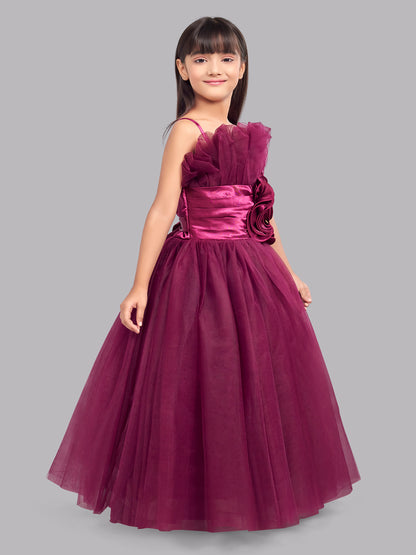 Ruffled Silhouette Party Gown - Burgundy