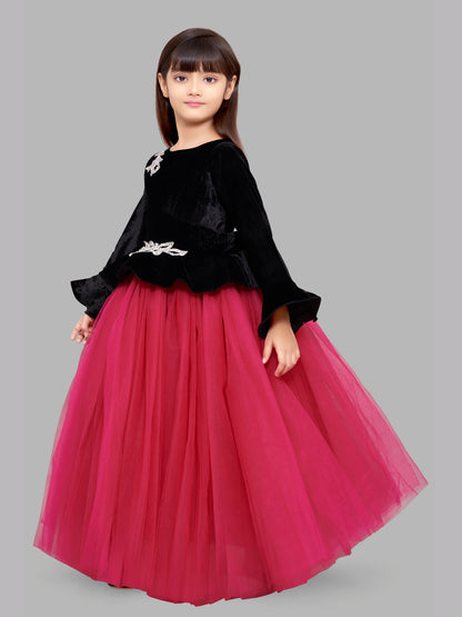 Pink Chick Black Velvet and Fuchsia Gown