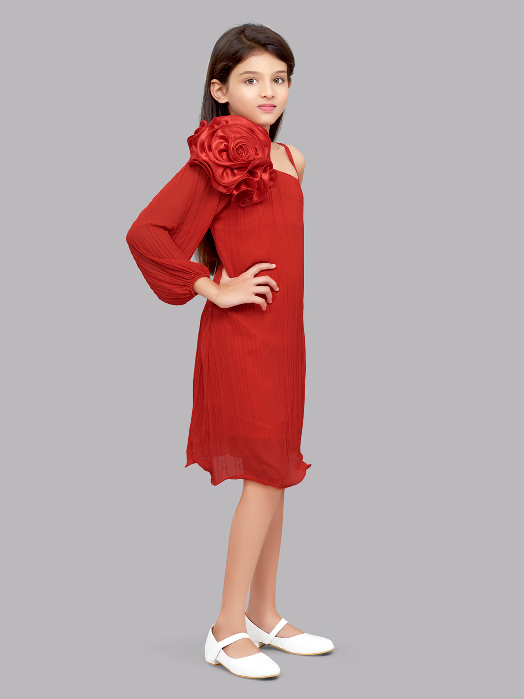 One Shoulder Red Aline Dress