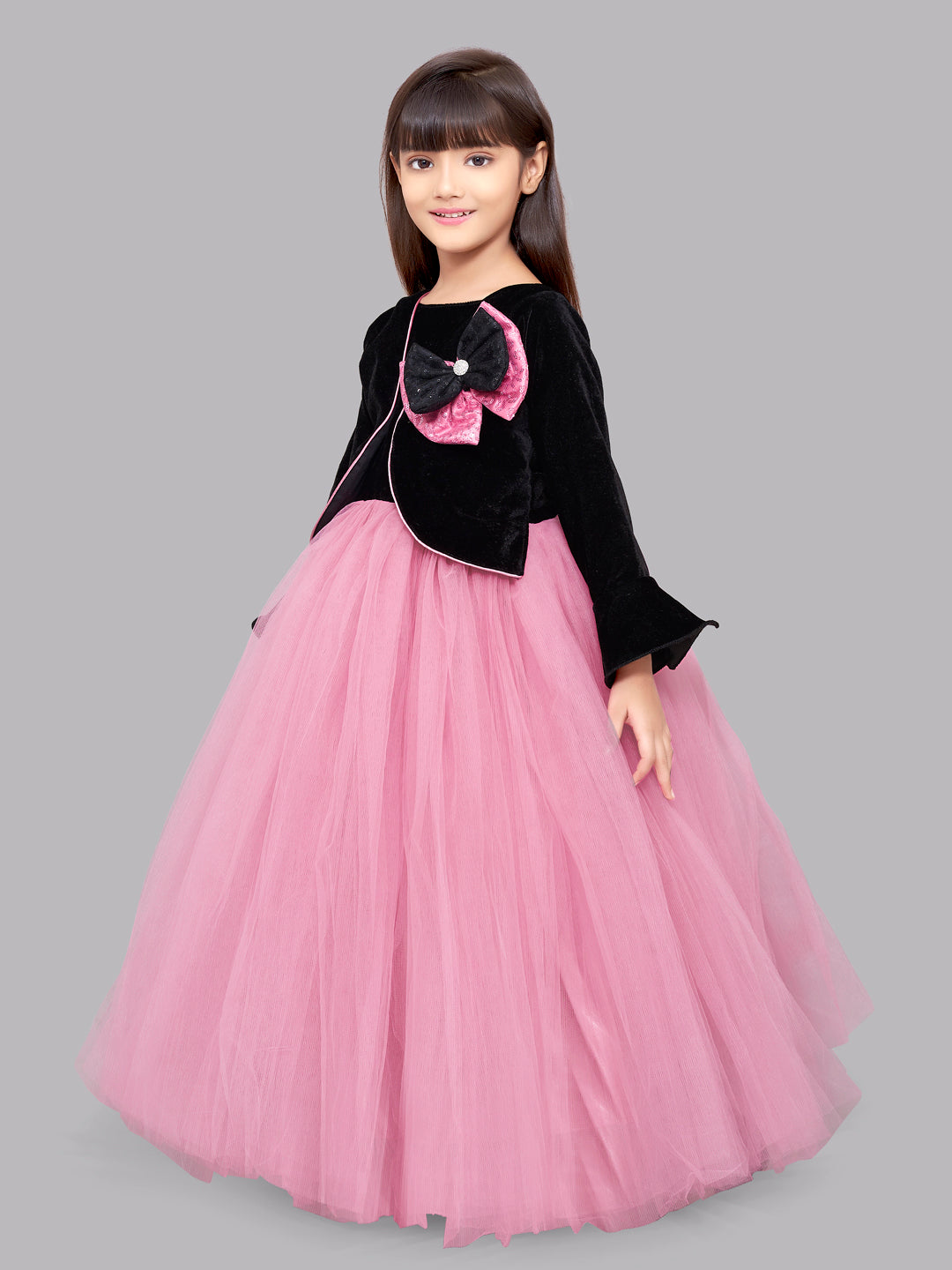 Pink Chick Black Velvet and Rose Jacket Style Gown