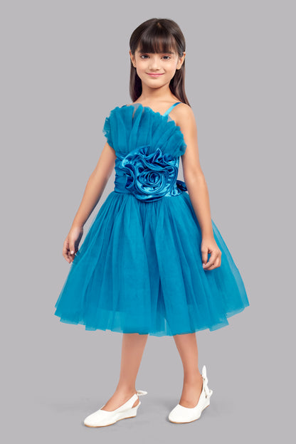 Ruffled Silhouette Party Dress- Pherozi Blue