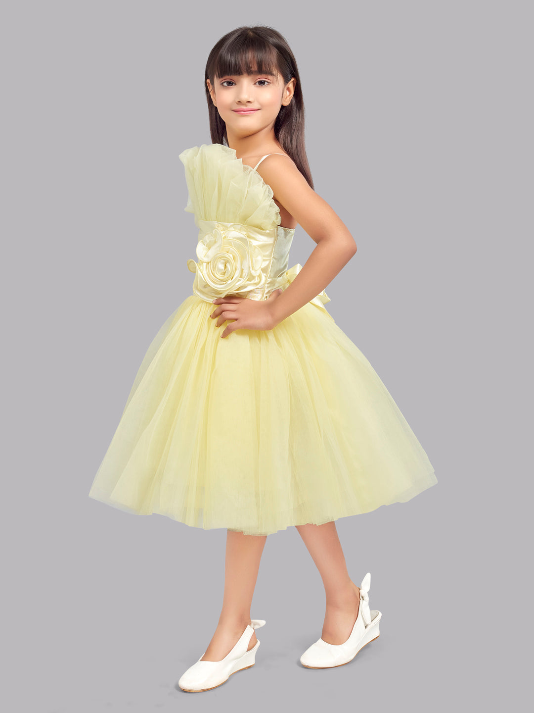 Ruffled Silhouette Party Dress -Yellow