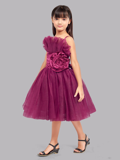Ruffled Silhouette Party Dress -Burgundy