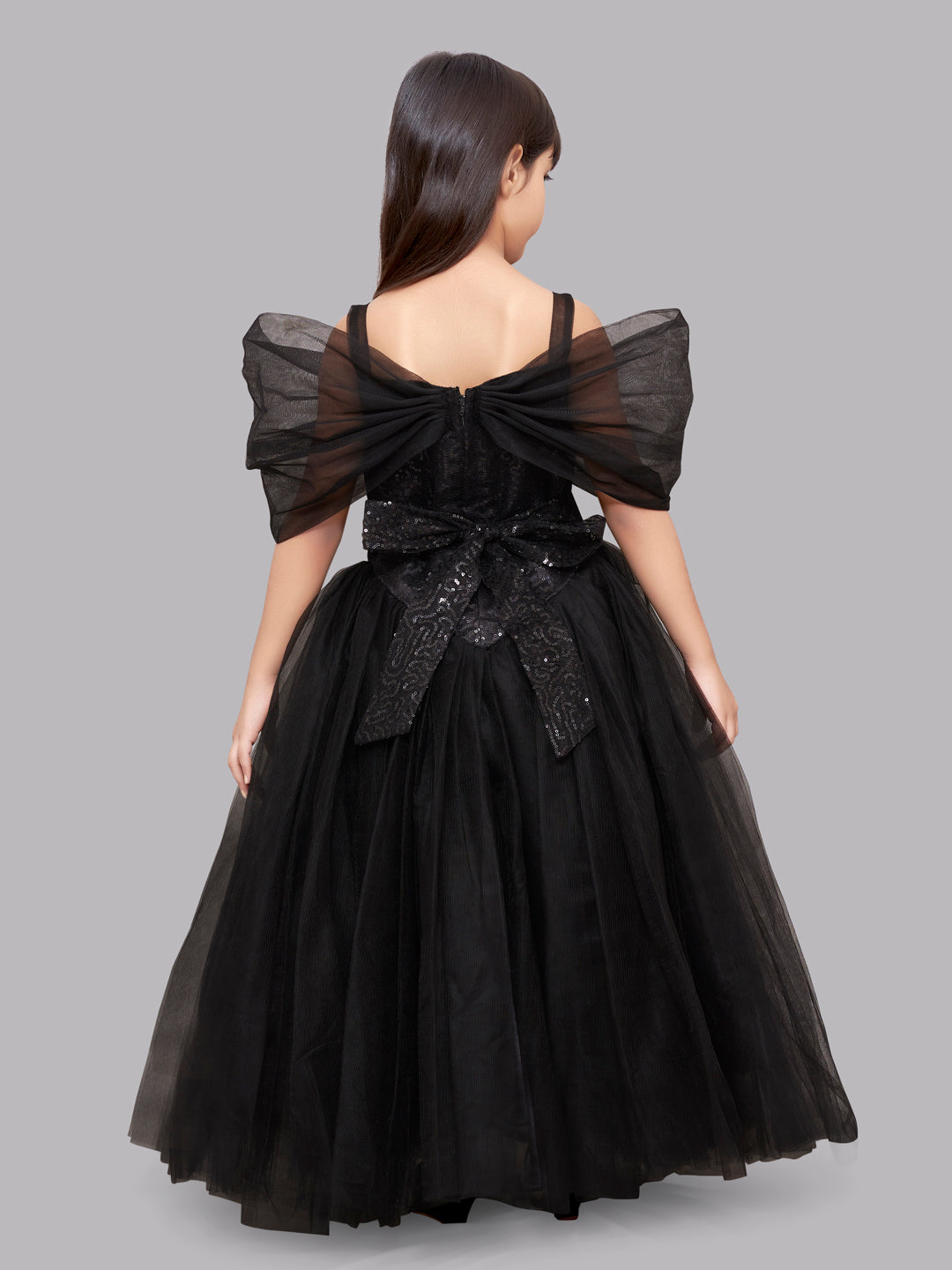 Black Sequin with Beaded Red Lace Applique Ball Gown - Lunss