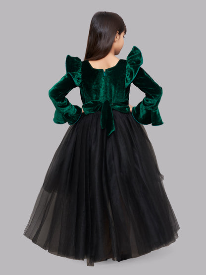 Pink Chick Emerald Green Velvet and Black Jacket Style Hi-Low Dress
