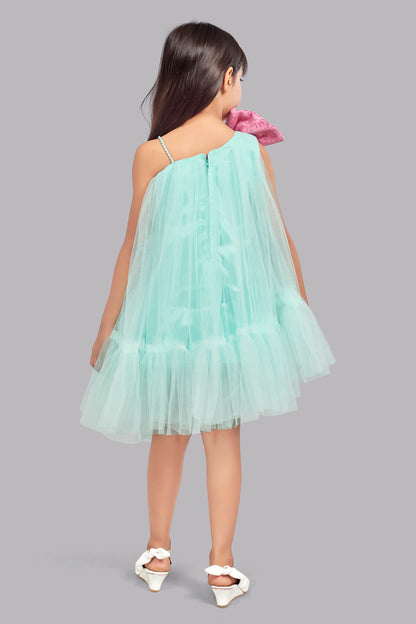 One Shoulder Asymmetrical  Dress -Aqua