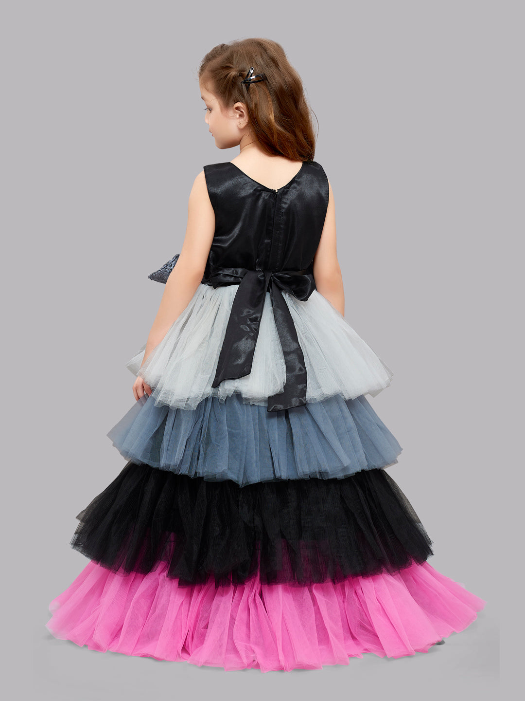 Pink Chick Black Multicolor Layered Gown