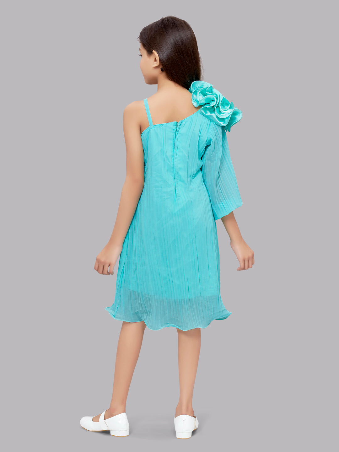 Aqua blue off-shoulder gown by Kalki Fashion