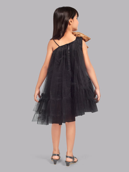 One Shoulder Asymmetrical  Dress -Black