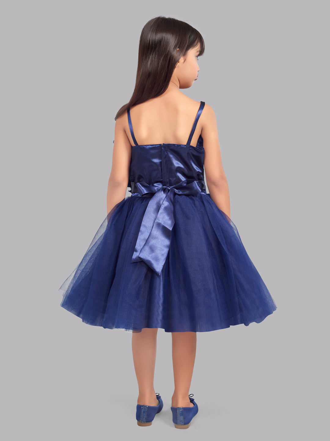 Ruffled Silhouette Party Dress -Navy Blue